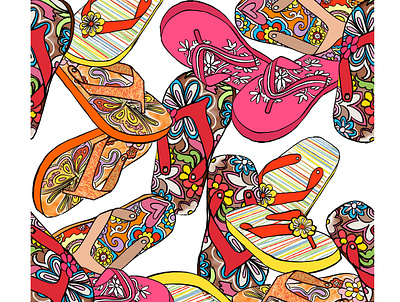 My Pile Of Flip Flops Repeat Print apparel design conversational design digital illustration digitalart fashion design fashion illustration fashion illustrator illustration pattern art procreate repeat patterns surface design tshirt art