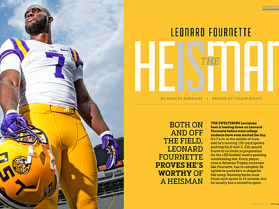 225 magazine / August 2015 cover story: Leornard Fournette editorial design football fournette heisman lsu magazine print sports tigers typography