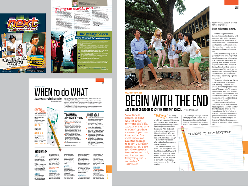 Louisiana NEXT magazine college graduation senior year high school louisiana print magazine editorial design