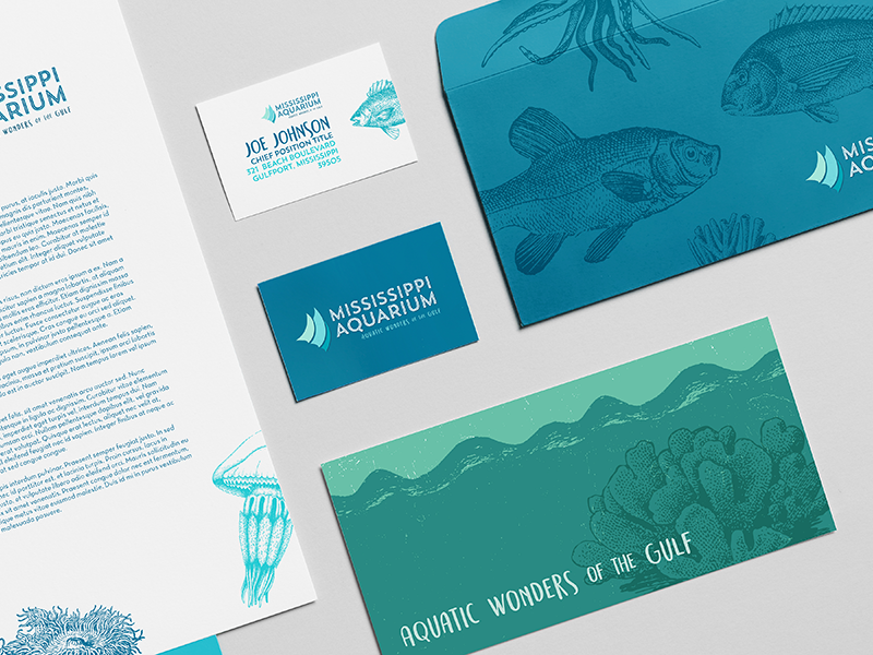 Mississippi Aquarium fish sea texture print logo collateral branding aquatic aquarium