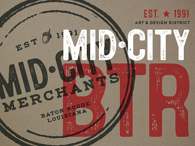 Mid City Merchants rebrand baton rouge brand branding logo print screenprinting stamp texture