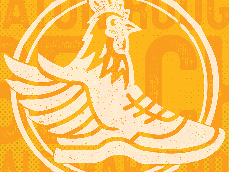 Baton Rouge Beach Half Marathon rebrand winged foot wing shoe marathon race running runner chicken screenprinting texture baton rouge branding brand logo print