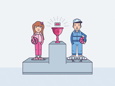 Hello Dribbble! character clean couple cup debut first shot flat illustration love people prize sport