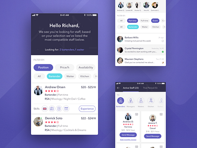 Bartender App bar card event filter ios ios11 job message restaurant staff ui venue