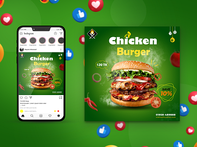 Food Social Media Template burger burger facebook post chanachur social media design facebook ads design fast food design food green background