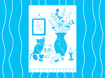 Cats and a Vase Illustration art bold cats colorful cute design drawing form illustration line minimal monotone printmaking simple still life