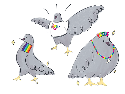 Pride Pigeons art bird celebrate colorful cute design digital art expressive illustration merchandise minimal pigeon pride rainbow shirt silly simple sketch spot