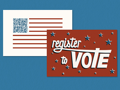 Register to vote postcard ad america bold brand colorful design flag flyer illustration lettering minimal patriotic political postcard print qr code typography vintage vote voting
