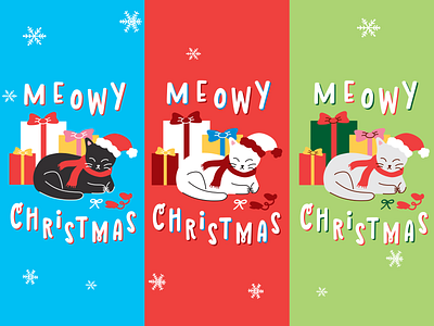 Meowy Christmas animal card cat christmas colorful cute design festive holiday illustration meow minimal present simple vector xmas