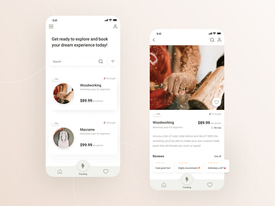 Creative workshops - experiences to purchase app design mobile ui ux