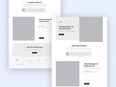 Fitness landing page wireframes