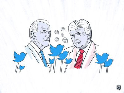 Biden VS Trump Twitter analytics 2d art branding design handdraw icon illustration lineart linen lines procreate trump twitter
