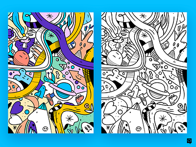 Coloring-book page art branding cartoon coloringbook doodle handdraw icon icons illustration lineart linen monochrome