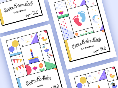 Cards art babybirth birthday birthdaycard branding design icon illustration monochrome visualdesign