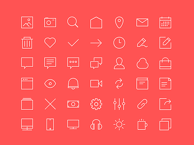 Freebie 2px lines 48x48px Icons bag bell bin calendar clock home icons image lines money pencil pin