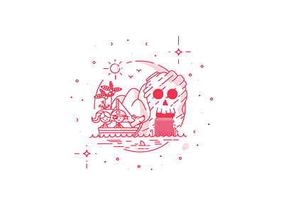 Pirates boat icon illustration lines pirates shark skull