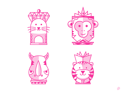 Totem Heads cat illustration lineart monkey rhino tiger totem