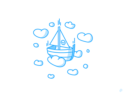 Boat boat clouds illutration lineart monochrome pirate