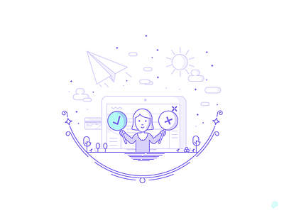 Yes or No card clouds dashboard fly icon illustration lineart lines paper sun