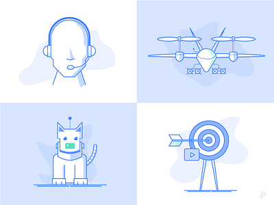 Icons arrow customer dog drone icons illustration monochrome robot support target