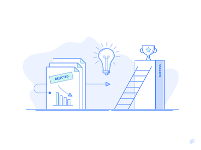 Reject > Idea > Success bulb icon illustration linear lineart lines