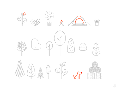 Elements dog flowers icon illustration lineart linen lines tent trees