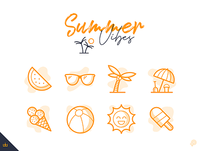 FREE Summer vector icon 2d baloon design freebie freeicons icon icons illustration line lineart lines melon monochrome palm summer sun sunglasses vector