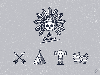 Brave icons 2d arrow canoe design icon icons illustration line lineart lines monochrome skull teepee tent totem