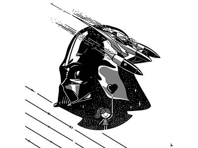 Illy & Filly - Vader darth vader darthvader girl illustration lineart monochrome starwars