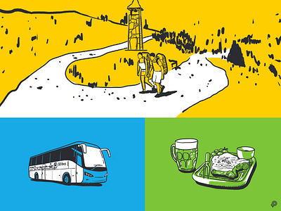Route art beer boy bus food girl handdraw icon icons illustration line lineart linen lines monochrome mountain people route tourism