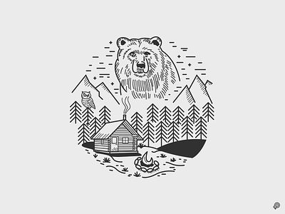 bear art bear handdraw icon icons illustration line lineart linen lines monochrome mountains nature wood
