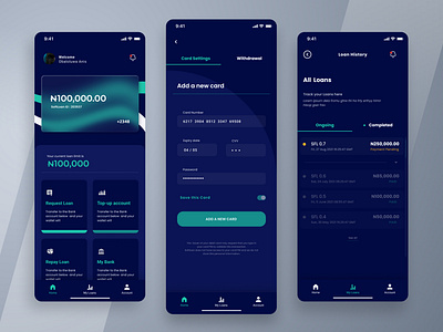 Money loan app user interface (dark mode)