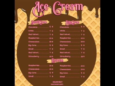 Ice Cream Shop Digital Menu Price List Template bakery branding colorful cute digital menu graphic design ice cream menu price list