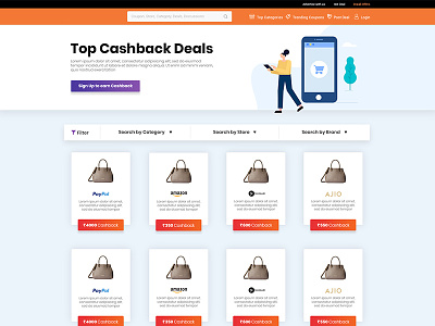 Top Cashback Deals branding dailyui design ecommerce illustration minimal minimalist ui ux vector web website