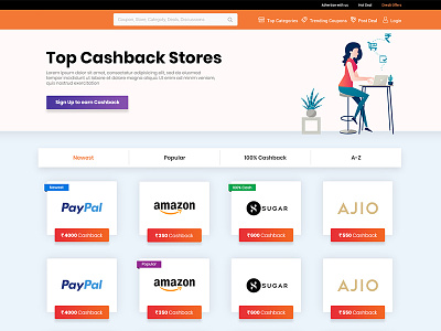 Top Cashback Stores branding dailyui design ecommerce illustration minimal minimalist ui ux vector web website