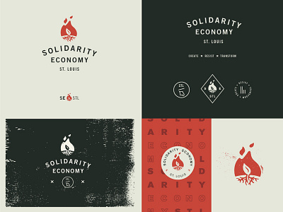 Solidarity Economy Identity System badge flame identity leaf logo roots