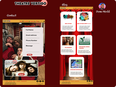 Contact and Blog page for the Theatre Vertigo website design illustration ui