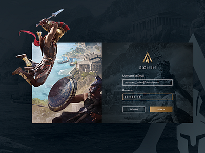Assassin's Creed Odyssey Sign In Screen assassin assassins creed game gameui greece login odyssey rome ui user interface user interface design