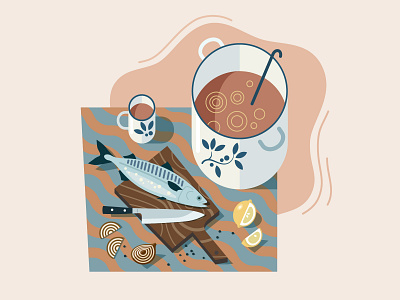 Fish soup adobe illustrator art cooking design fish flat food illustration illustration illustrator menu onoin soup vector