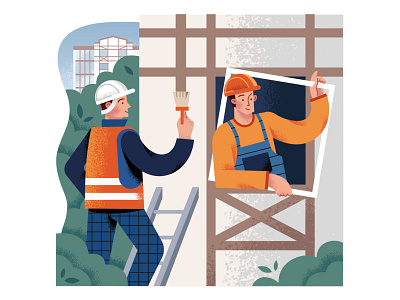 Finishing the house adobe illustrator apartment architecture builders building characters construction constuctor design facade finishing house illustration noises painting people project ui vector workers