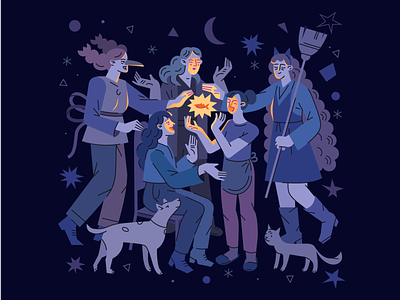 Witches | Vector illustration adobe illustrator art character design characters cooking fairy tale females flat glowing group of people happy illustration joyful lightning magic mistic stylish vector witches women