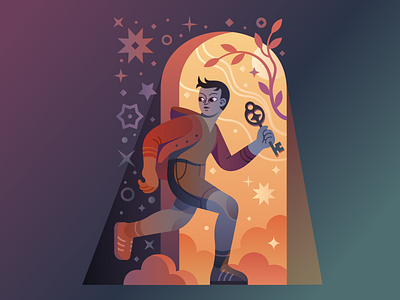 Fairy boy | Vector character design adobe illustrator art book illustration boy character character design cover decorative fairy tale gradients illustration illustrator key magic mistery ornaments portal running vector