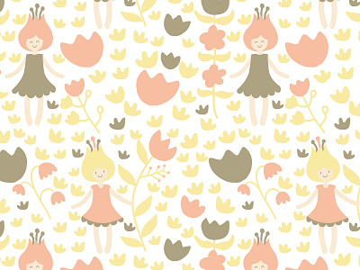 Flower Girl Power Illustration Pattern colorful cute cute pattern dress fabric design flower girl flower pattern flowery kids mustard pretty spring