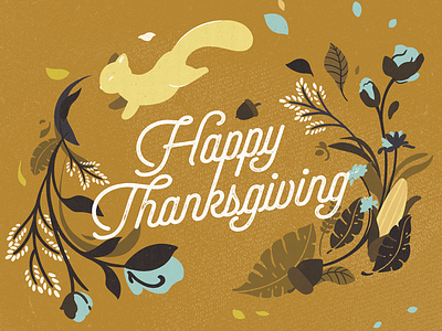 Happy Thanksgiving card corn fall flowers greeting holiday leaves squirrel thanks thanksgiving