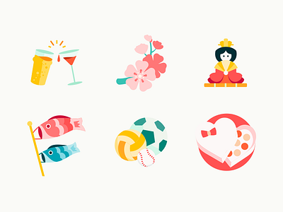 Japanse Holiday Icons amazon blossom cherry color drinks golden holiday icons illustration japan japanese sport sports week white