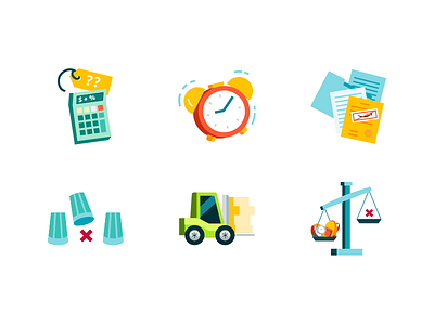 Icons alarm alarm clock amazon calculator app cups forklift icons illustration papers scale style