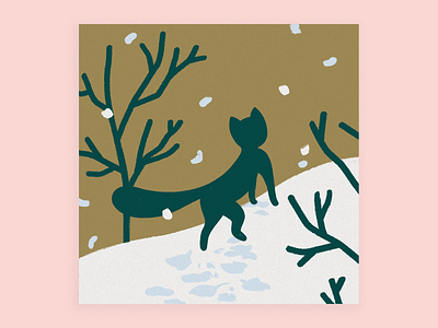 Kitty in the snow black cat fall holiday holiday card new year snow stationary trees