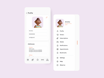 Profile & Menu Screen app design health period ui ux