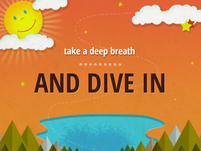 Dive in clouds illustration lake sun trees typography
