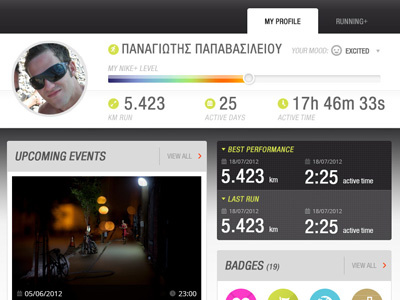 Profile page for nike running + profile